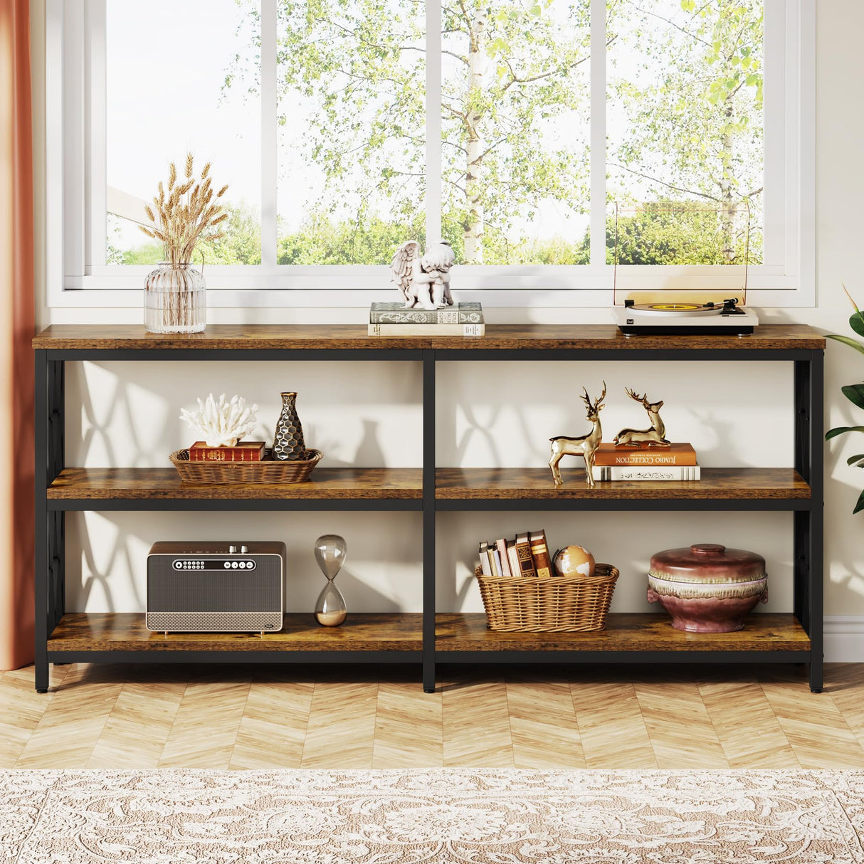 Tribesigns 70.9" Long Console Table with Storage Shelves, Industrial 3-Tier Sofa Table for Living Room, Foyer Table Entryway Table for Hallway, Front Door, Entrance, Rustic Brown & Black Tribesigns