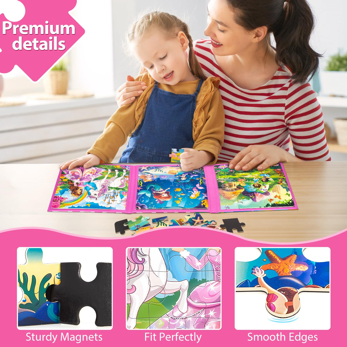 Princess Magnetic Mermaid Puzzles for Toddlers 3-5 Girls, 20-25-30 Pieces, Ages 4-6, Travel Entertainment Toys, Birthday Gifts Jeacirio
