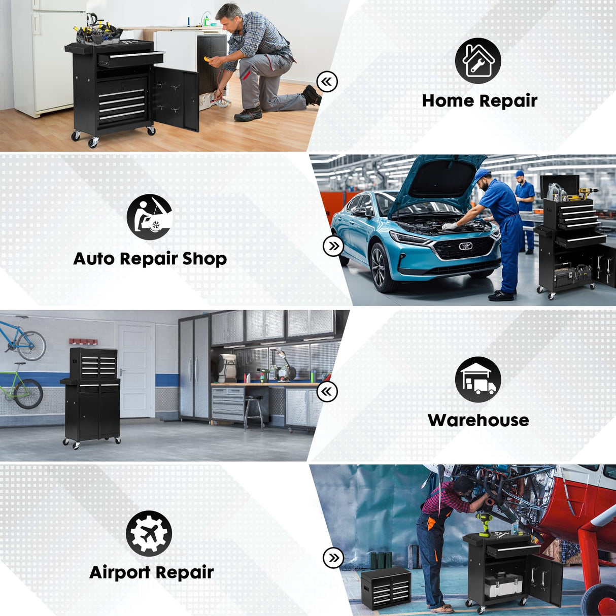 Dawmilon 5-Drawer Rolling Tool Chest with Detachable Top Box, Lockable Wheels, Adjustable Shelf, and Liner, Heavy-Duty Metal Tool Cart for Garage and Workshop Storage, Black Dawmilon