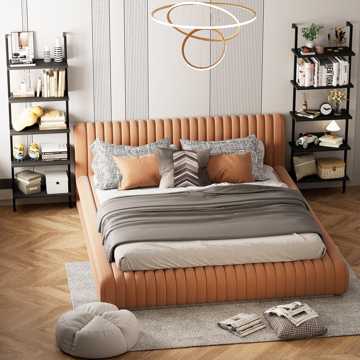 aboxoo Ladder Shelf Open 5-Tier Bookshelf Wall-Mounted Black Wood Bookcase Storage Rack Open Industrial Modern Plant Stand Utility Organizer Bookcase Metal Frame Furniture Office Bedroom aboxoo