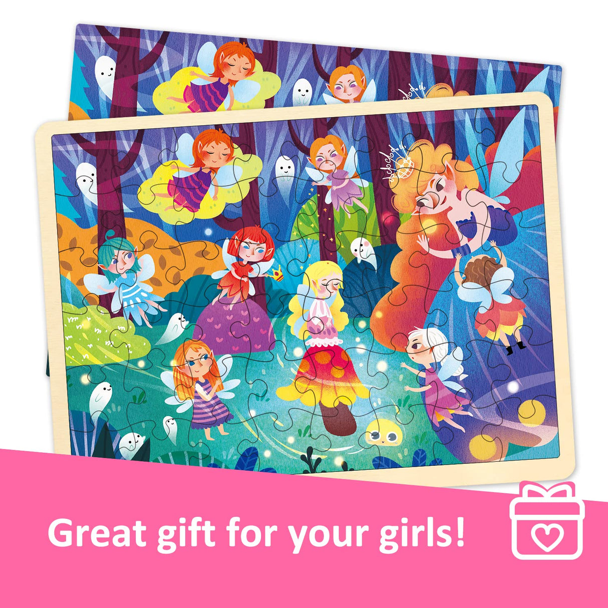 MoinKidz Wooden 48-Piece Jigsaw Puzzle for Kids Ages 3-5, Fairy Night, Includes Tray, Develops Hand-Eye Coordination & Problem-Solving Skills MoinKidz