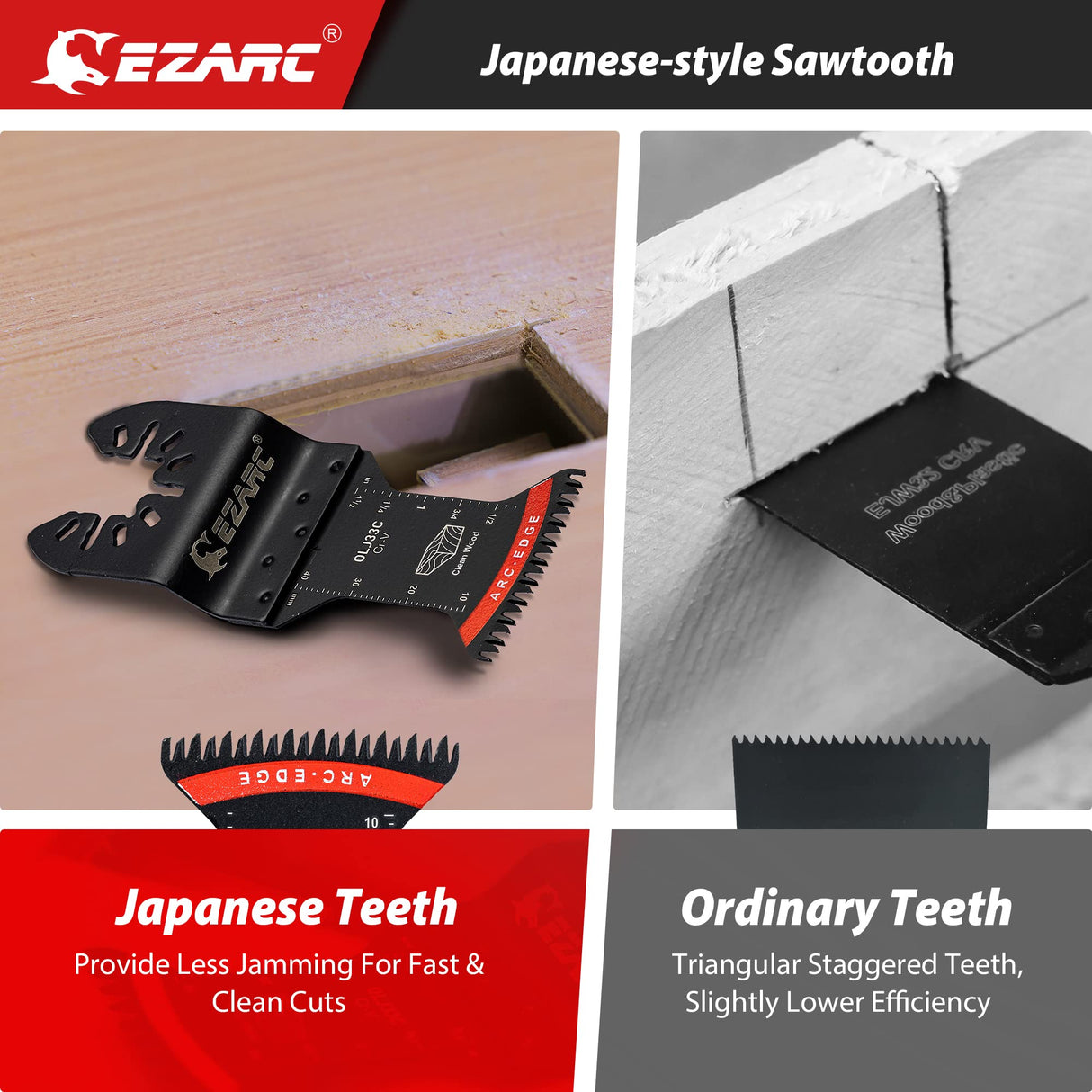 EZARC Japanese Tooth Oscillating Saw Blade, 5 PCS Arc Edge Oscillating Multitool Blades Clean Cut for Wood, Plastic EZARC