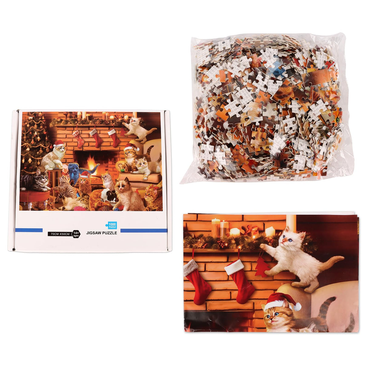 1000 Pcs Christmas Cat Jigsaw Puzzles, Challenging Puzzles Xmas Family Game Puzzles for Adults Cat Lovers Supplies Hxezoc