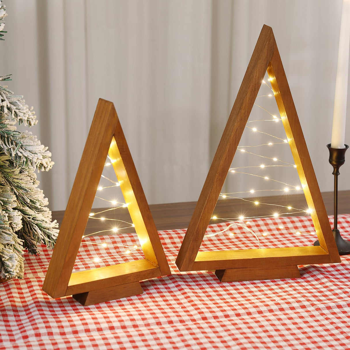 FestalMart Christmas Decorations-2PCS Light Up Wooden Christmas Tree- Handmade Tabletop Christmas Tree with Light for Farmhouse Home Kitchen Table Mantle Shelf Party Decor FestalMart