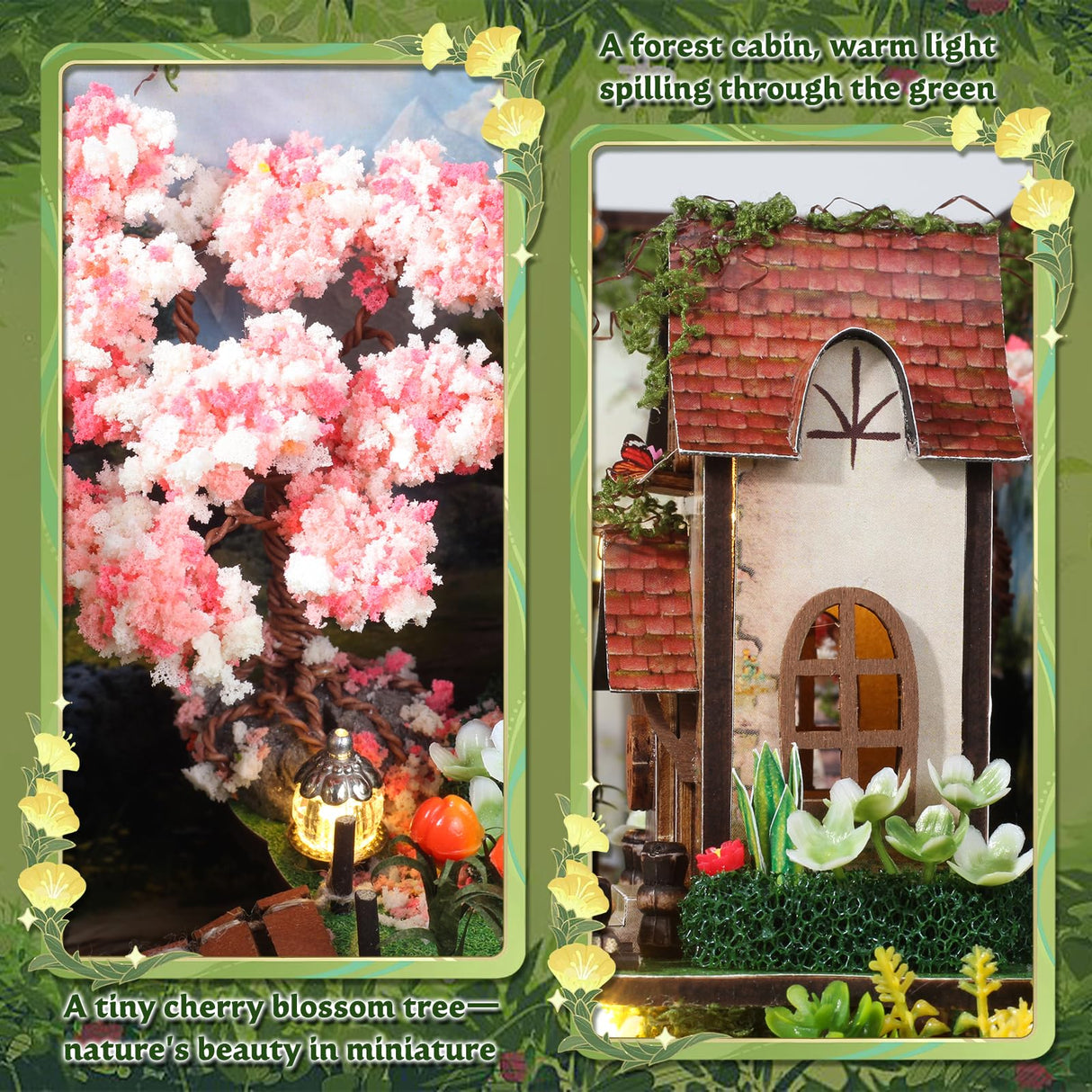 DIY Miniature House Kit, Forest Book Nook Kit with Music, 3D Wooden Puzzles for Adults, Dollhouse Kit with LED Light, Mini Building Kit, Craft Kit for Adults Teen to Build (Forest Garden) ANTREATU