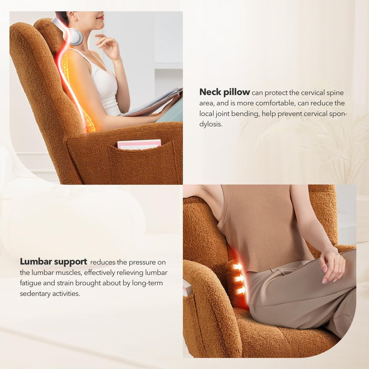 Rocking Chair Nursery Teddy, Upholstered Baby Fluffy Glider Rocker for Adults Small Spaces Indoor, Nursing Chairs for Living Room, Bedroom, Classroom (Brown) GarveeHome