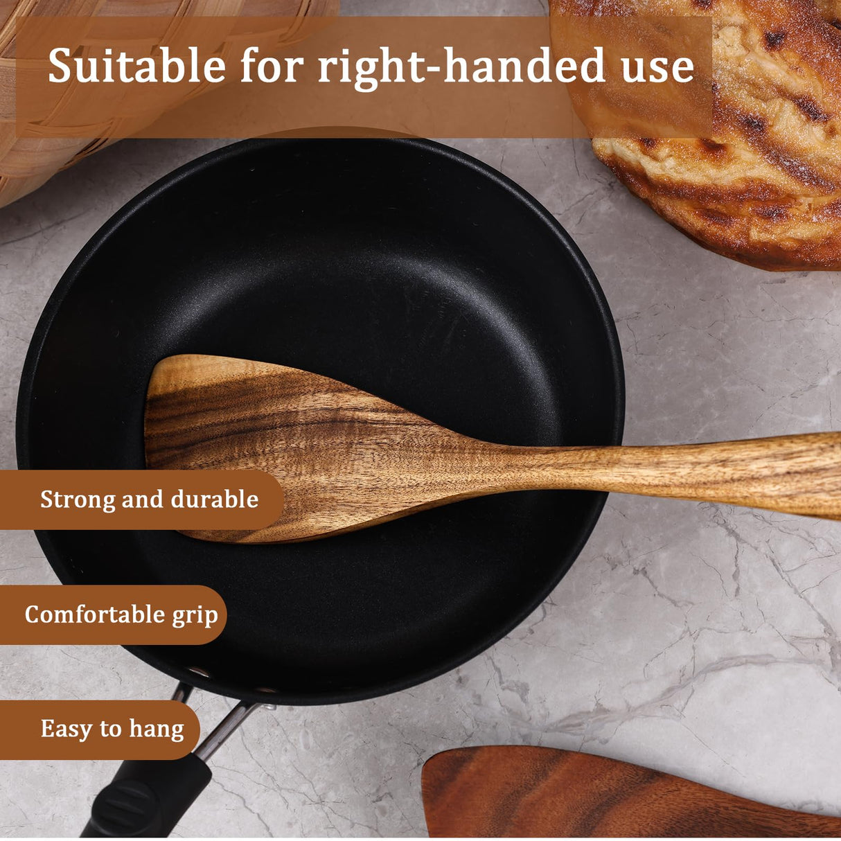 HANSGO Wooden Spatula, 12 Inch Wooden Spoons for Cooking Wood Spatula for RIGHT Hand Wooden Turner Flat Frying Spatula Wood Cooking Utensil for Kitchen HANSGO