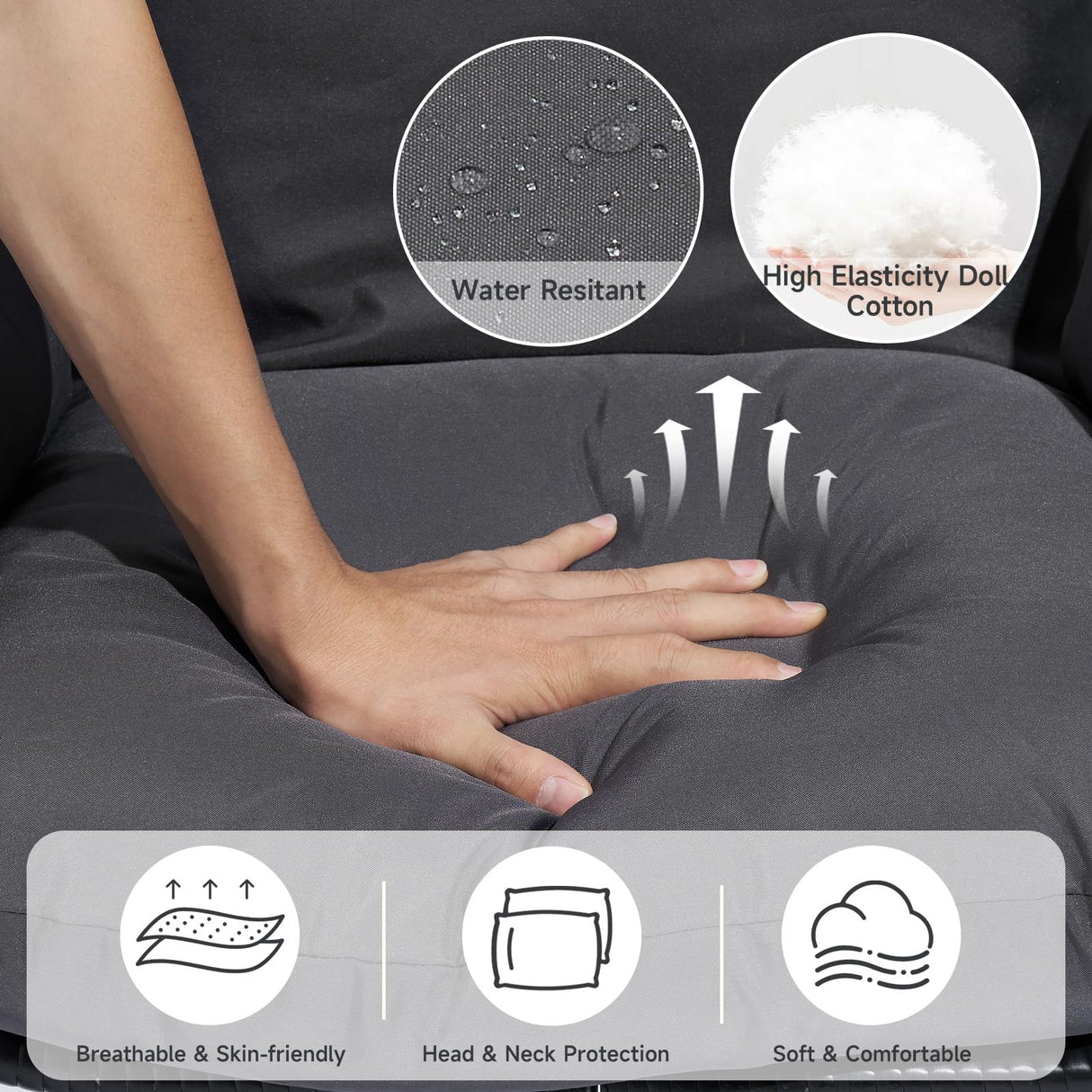 ONBRILL Hanging Egg Chair with Stand, Outdoor Indoor Egg Swing Chair with Cushion Headrest, Wicker Rattan Egg Chair with Dual Chains, 350LBS Capacity for Patio, Porch, Balcony, Bedroom (Dark Gray) ONBRILL