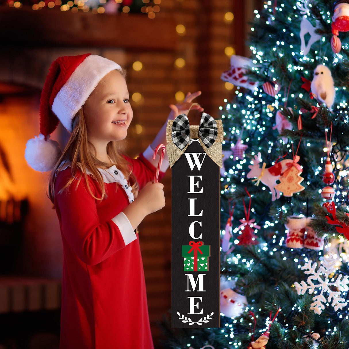 Sintuff Welcome Sign for Front Door Interchangeable Porch Sign with 24 Pcs Holiday Icons Home Farmhouse Welcome Outdoor Seasonal Rustic Sign for Spring Easter St Patrick's Day(Black) Sintuff