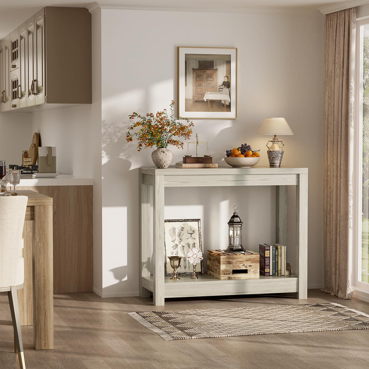 Besiost Small Farmhouse Wood Entryway Table Narrow Console Table with Storage Behind Couch Sofa Table with Shelves Entry Way Table with Open Storage, Easy Assembly, 32" Classical Washed Oak Besiost