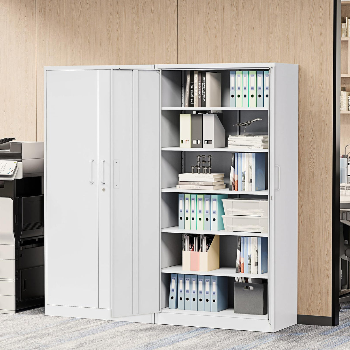 ZAOUS Garage Storage Cabinet, 72'' Tall Metal Storage Cabinets with Lock and 5 Adjustable Shelves for Home, Office, Warehouse, White ZAOUS