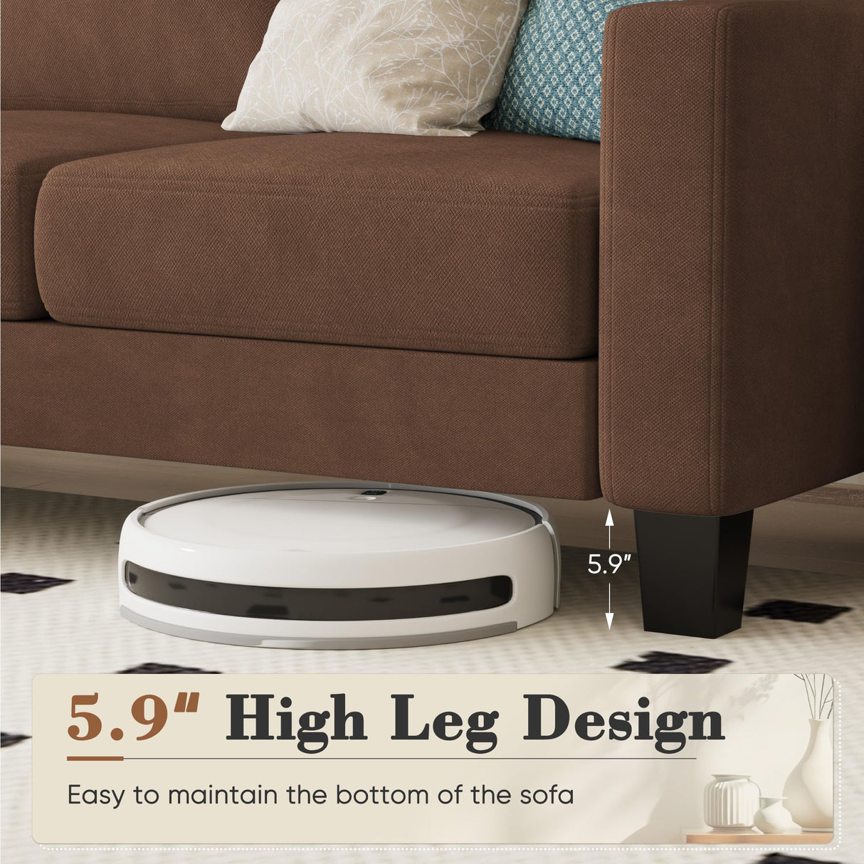 Homall Sofa for Living Room, Couch with Convertible Chaise, 3 Seat L-Shaped Sofas, Comfy Fabric Couches for Apartment, Small Space, Elegant Brown Homall