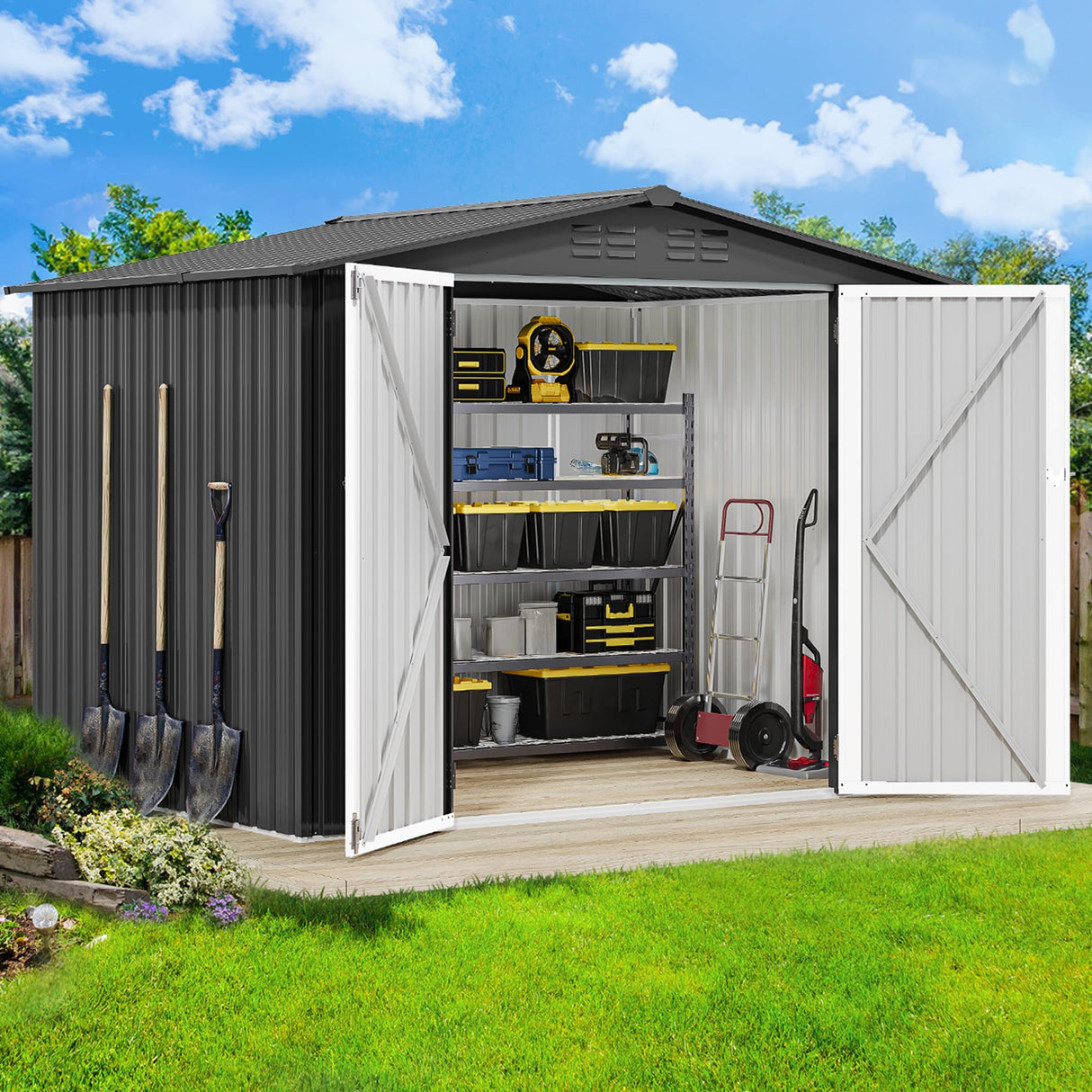DWVO 8'x6' Large Metal Outdoor Storage Shed, Heavy Duty Tool Storage Sheds for Backyard Patio Lawn - Ideal for Bicycles, Garden Tools, and Lawn Equipment, Easy-to-Assemble, Dark Gray DWVO