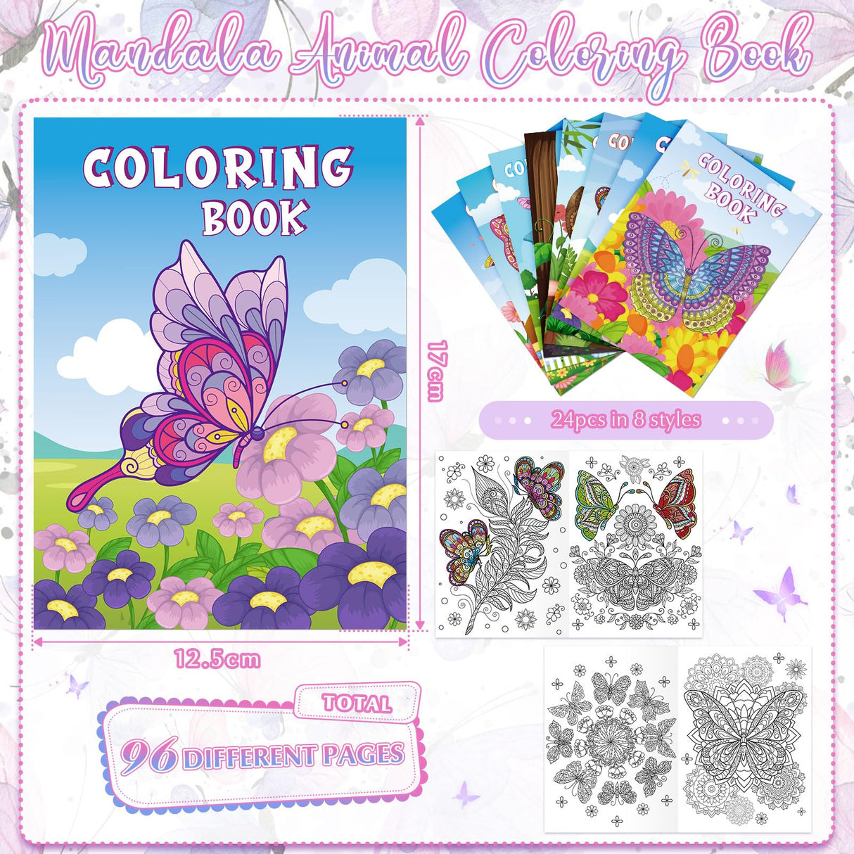 Pasimy 24 Pcs Butterfly Coloring Books Bulk Kids Adults Mini Coloring Book Small Mandala Butterfly Party Favors Thanksgiving Classroom Activity for Holiday Birthday Gifts Bag Fillers Supplies Pasimy