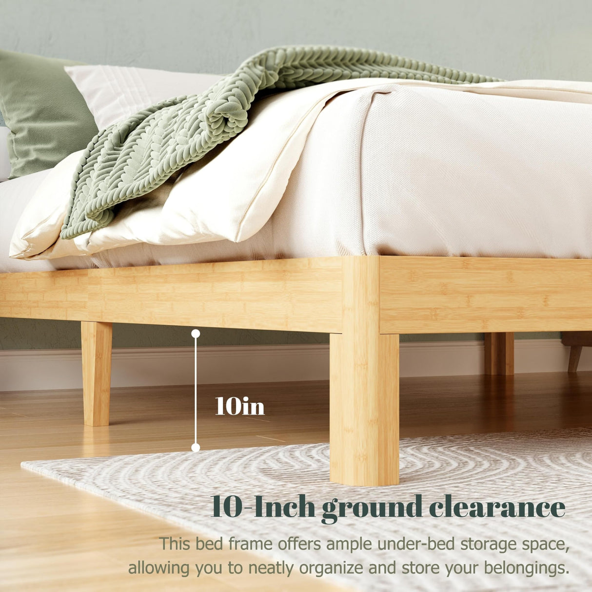 ZIYOO 12 Inch Full Size Natural Bamboo Platform Bed Frame, Modern Minimalist Design, Easy Assembly, Heavy Duty Support, No Box Spring Needed ZIYOO