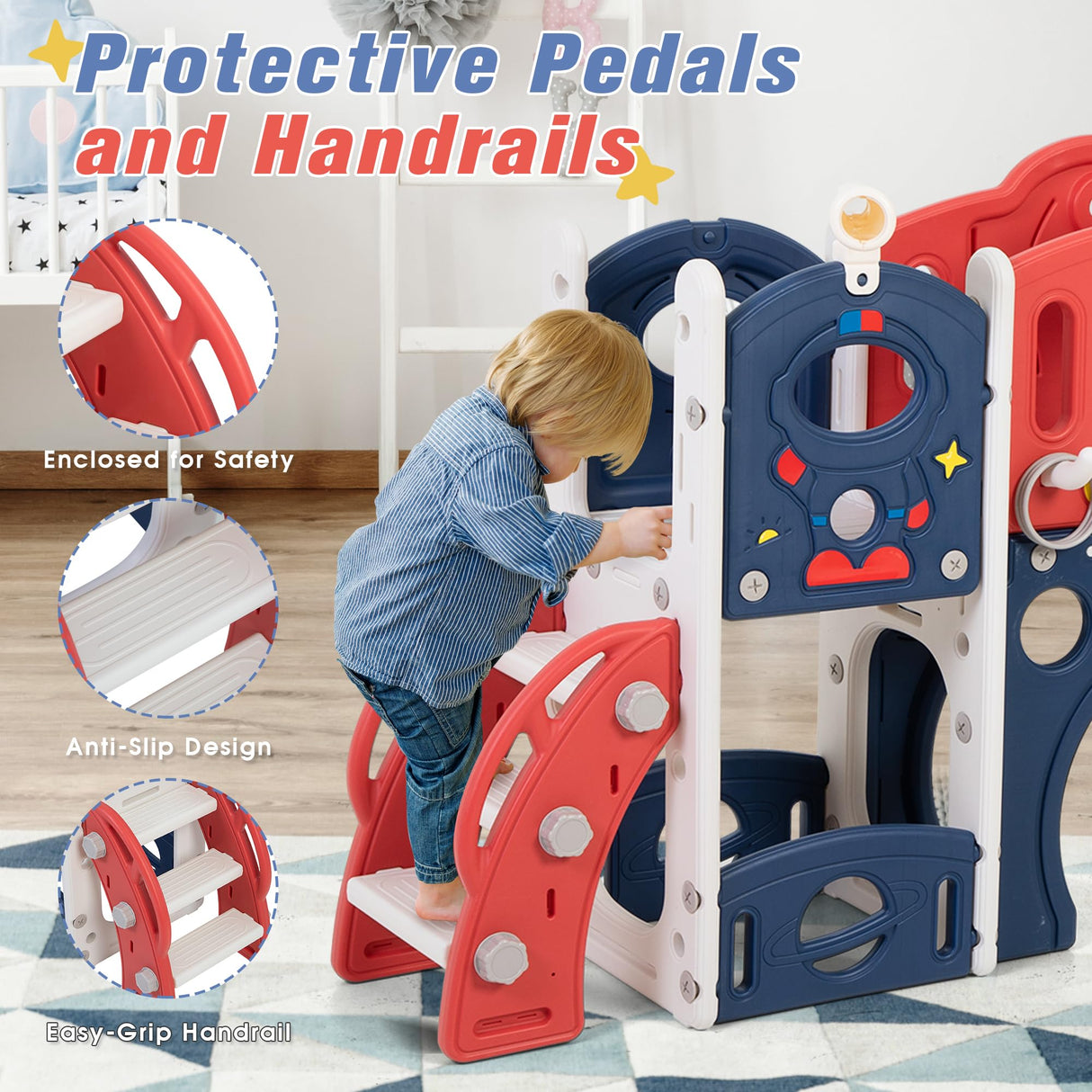 Nyeekoy 9-in-1 Castle Amusement Playground Playhouse, Indoor Outdoor Playset for Toddlers Age 1-3, Backyard Climber Play Set Slide for Kids Baby (Blue) Nyeekoy