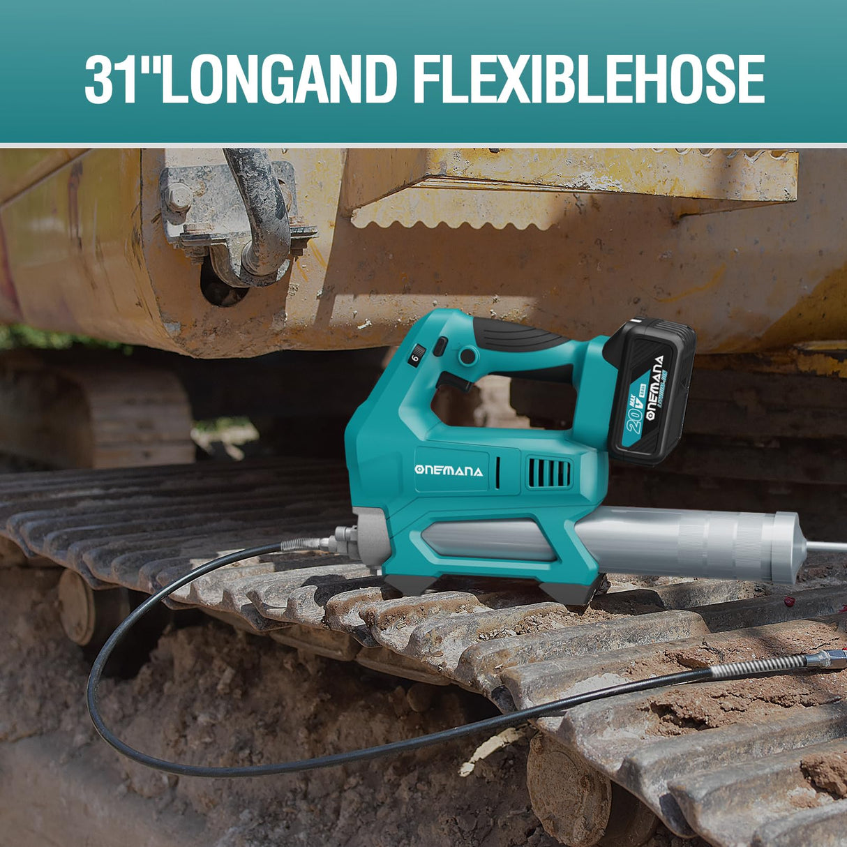 ONEMANA Cordless Grease Gun with 10,000 PSI Electric Grease Gun Cordless 20V,40" Grease Gun Hose,Power Grease Gun with 6-Speed Triggers(Tool Only) ONEMANA