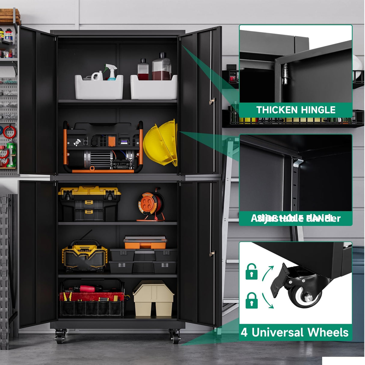 Letaya Metal Garage Storage Cabinet with Wheels,Steel Tool Rolling Cabinets with Lock Door and Adjustable Shelves fro Home Utility Organization Room(1PC-Black) Letaya