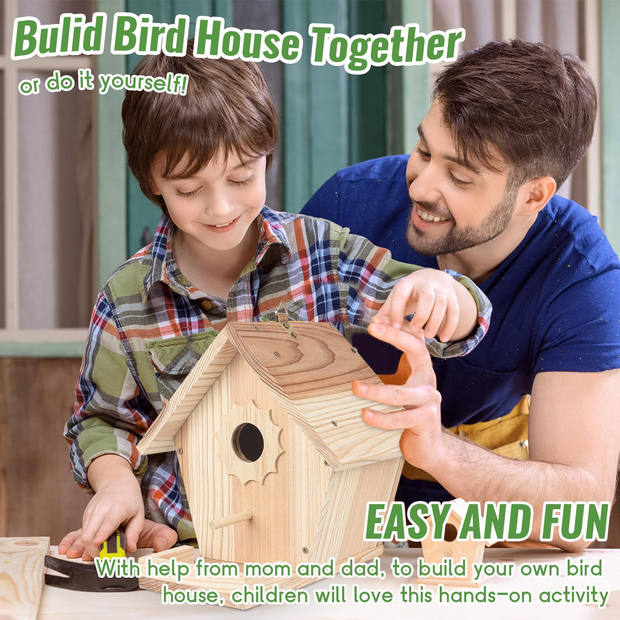 Bird Houses for Outside to Build, DIY Birdhouse Kit with Paint Set, Wooden Bird House with Feeder Trough, Natural Woodworking Kits for Kids and Adults Bird Nest WIZGSZ