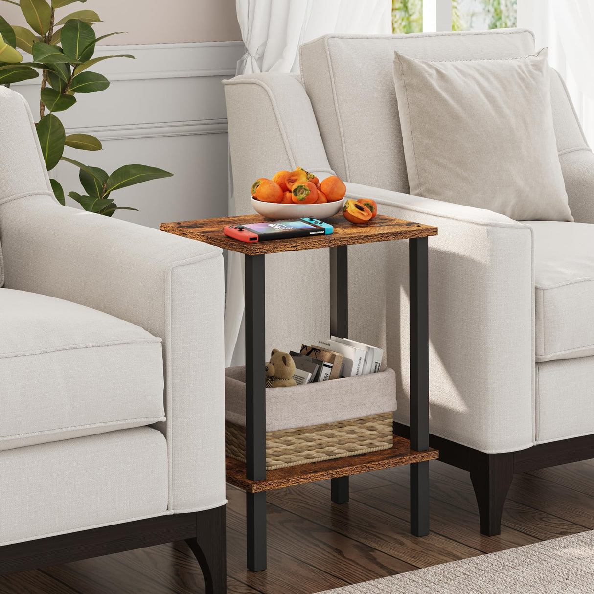 TUTOTAK End Table, Set of 2, Side Table, Nightstand, 2-Tier Storage Shelf, Sofa Table for Small Space, Living Room, Bed Room TB01BB035 TUTOTAK