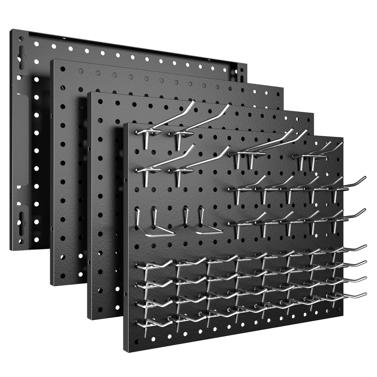 Spampur Peg Board, 4 Pack Metal Pegboard Panels with 50 Hooks, Black Pegboards Wall Organizer, Heavy Duty Peg Board for Walls Home, Garage Tool Storage, Office Organization, Craft Room, Kitchen Spampur
