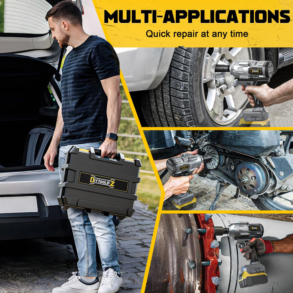 Cordless Impact Wrench 1/2 inch for Dewalt 20v Battery, 900FT-LBS(1200N.m) Brushless Electric Impact Gun for Car Home, High Torque Power Impact Driver with 6Pcs Sockets & Storage Case (No Battery) DIYtoolifz