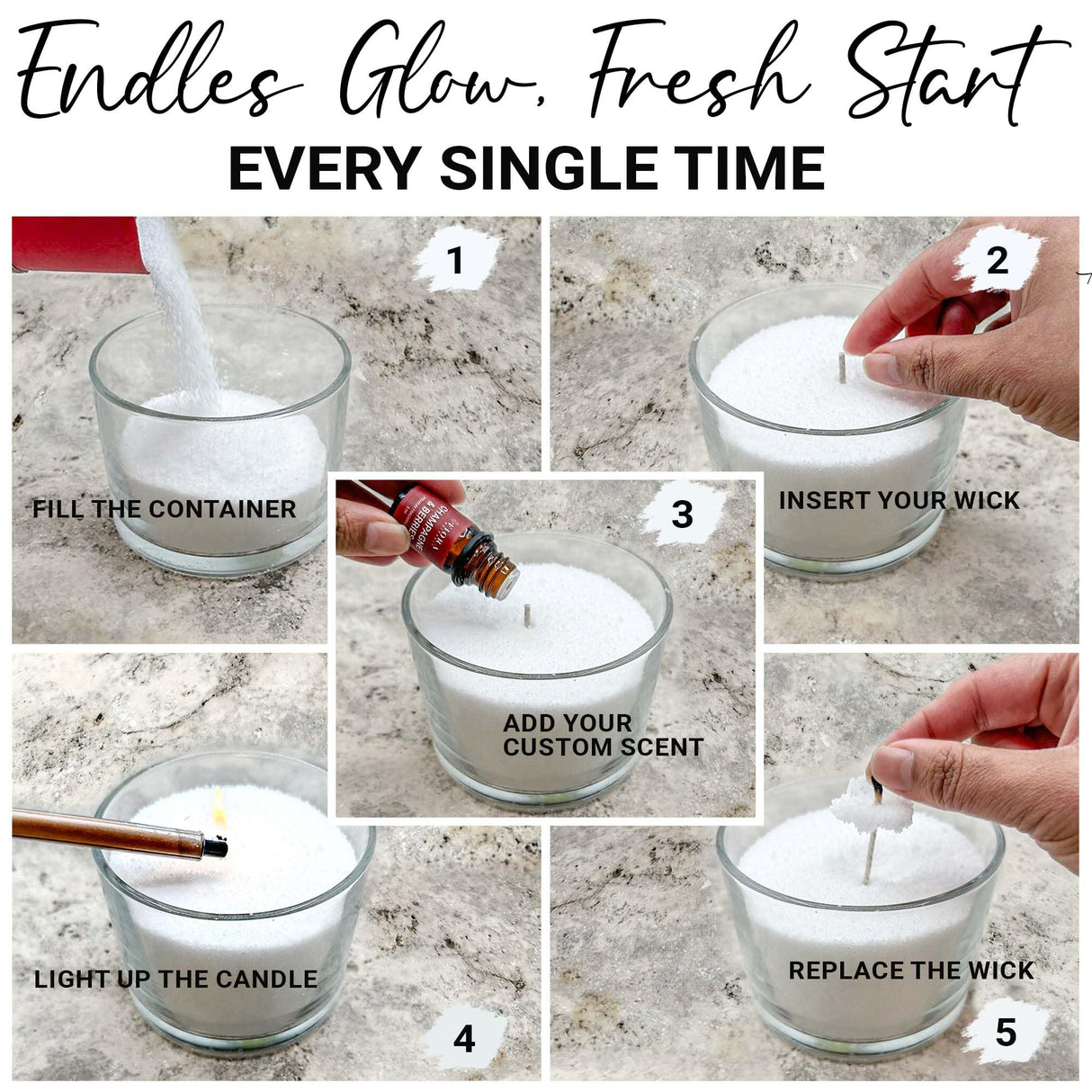 Pearled Candle Sand Gift Set - 18oz Sand Wax, 30 Wicks, 2X Natural Fragrance Oils + Free Large Glass Jar Included - Smoke-Free Powder Snow Candles, Upto 120 Hours Burn Time - DIY Candle Making Kit Fiora Naturals