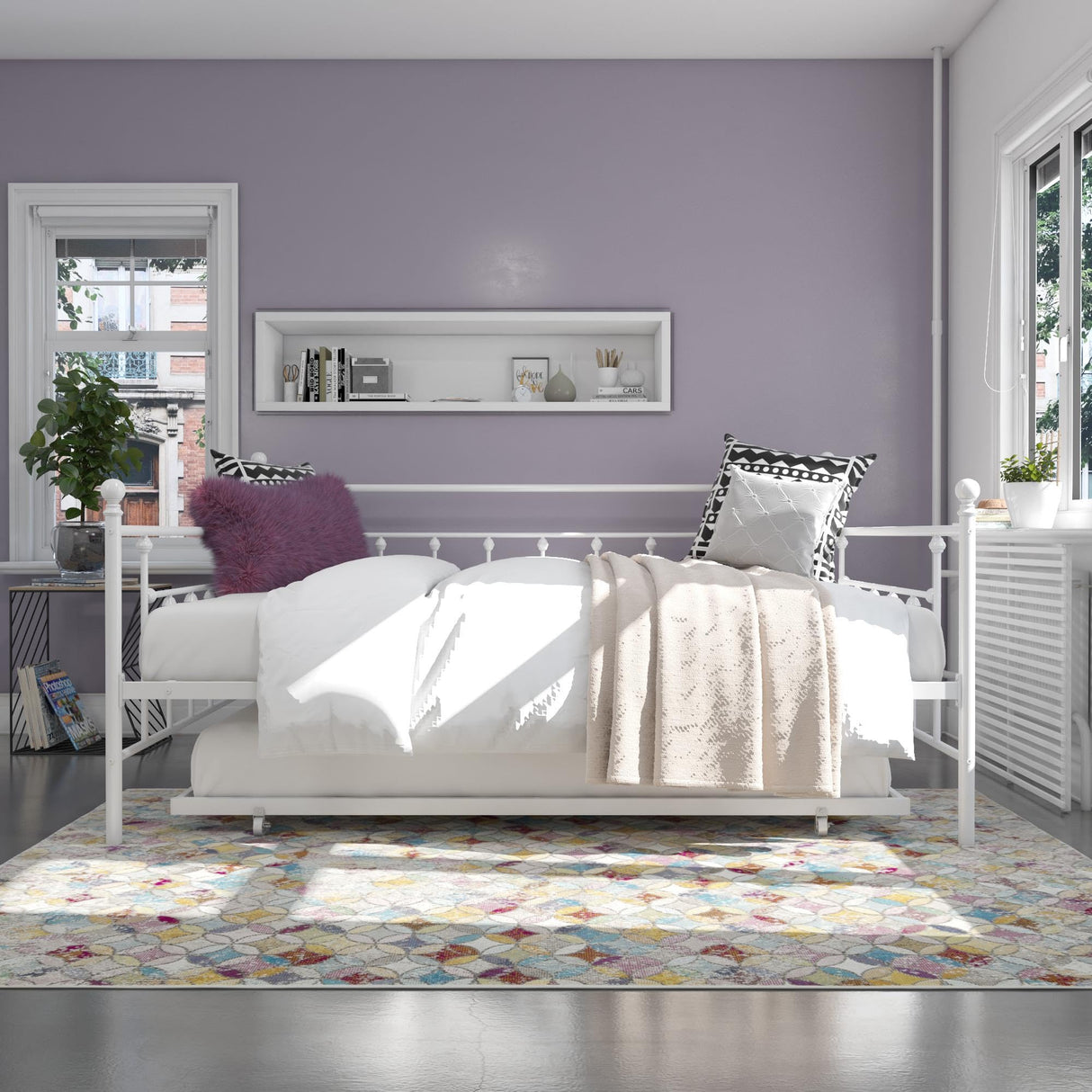 DHP Manila Metal Queen Size Daybed and Full Size Trundle (White) DHP