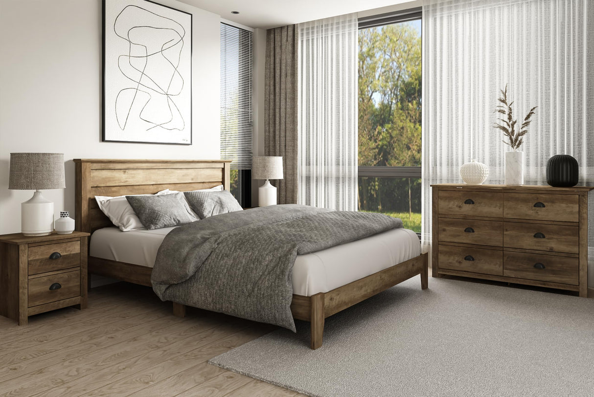 Galano Tiena Queen Bed Frame in Knotty Oak with Wooden Slat Support Galano