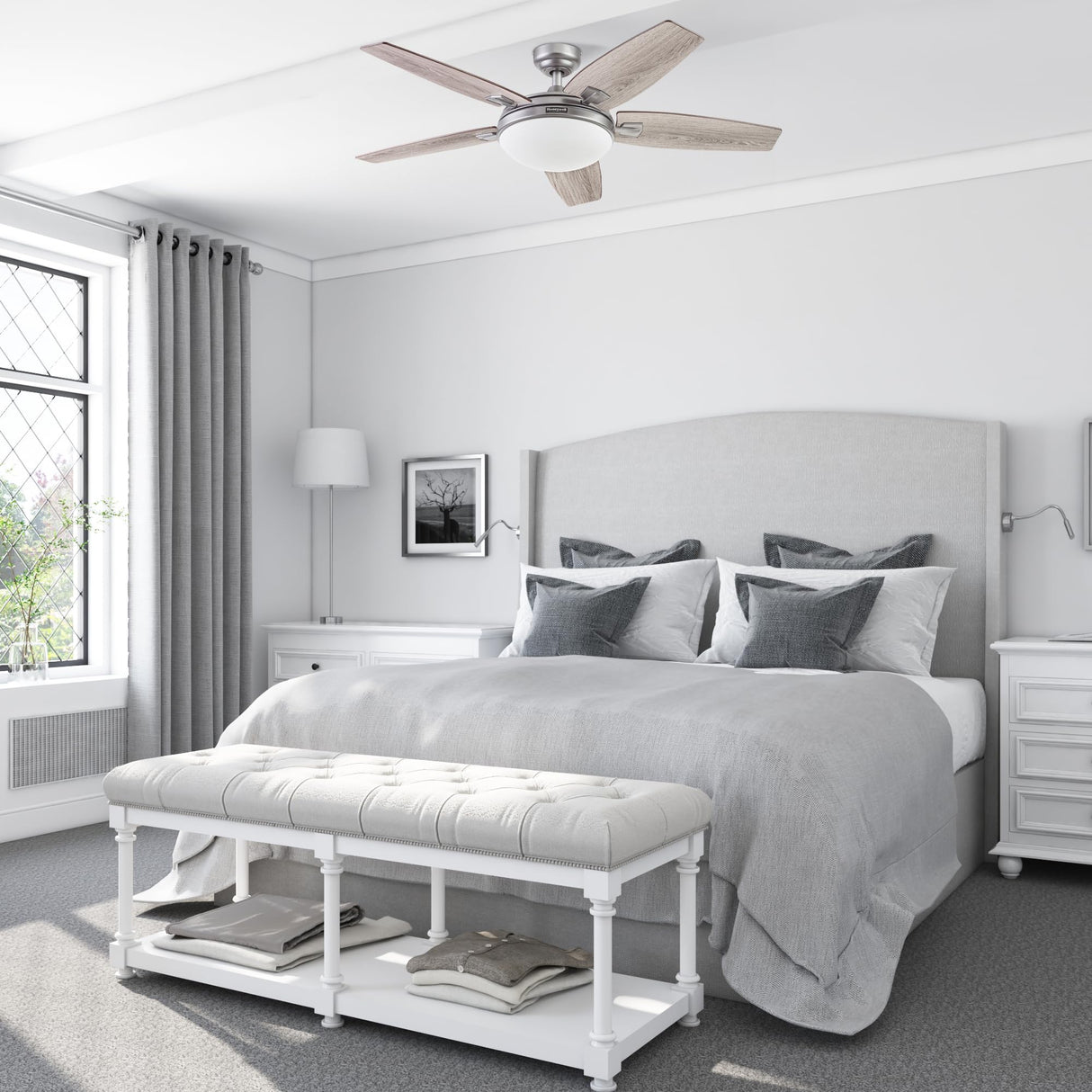 Honeywell Ceiling Fans Carmel Modern 48 Inch Ceiling Fan with Light, Remote Control Fan, LED Indoor Fan with 5 Blades, Gray Oak and Brown Chestnut Blade Finish Options, Silver (51627-01) Honeywell