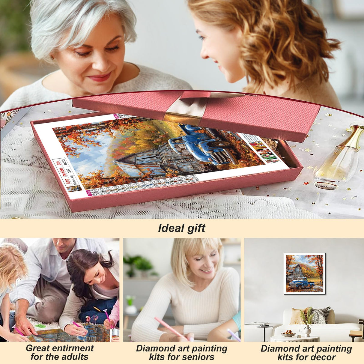 Acudotr Truck Diamond Painting Kits for Adults, 5D DIY Diamond Art Kits for Beginners, Full Drill Diamond Painting Kits for Home Wall Decor, 12x12 Inch Acudotr