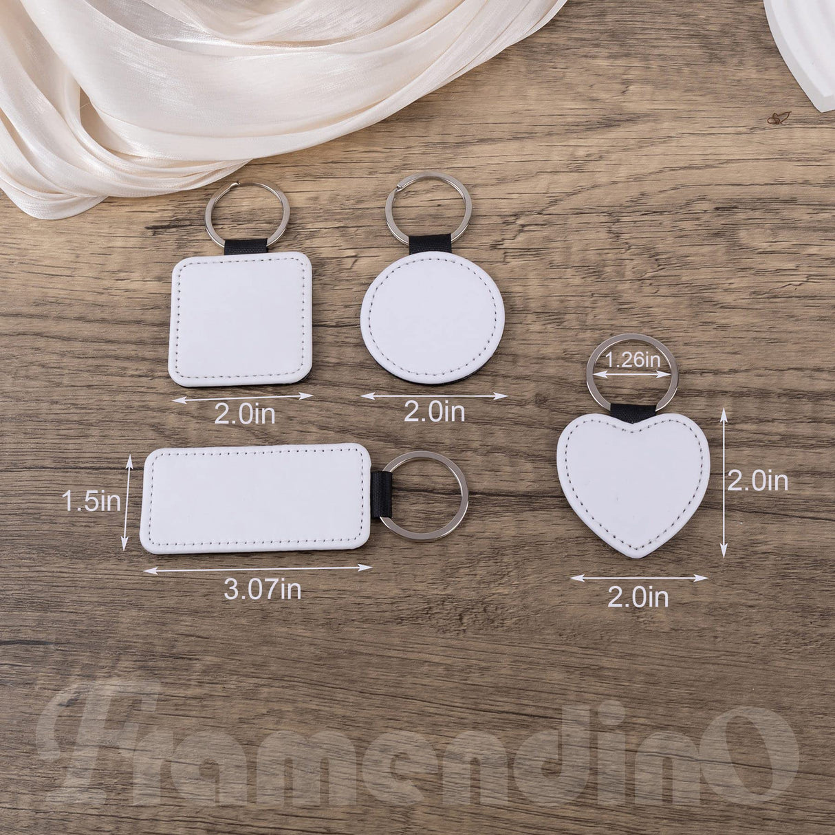 Framendino, 8 Pack Sublimation Blanks Keychain PU Leather Keychain Heat Transfer Key Rings Heart Round Square Rectangle Key Chains for DIY Craft Framendino