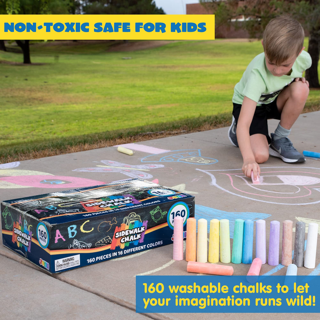 160 PCS Sidewalk Chalks Set Non-Toxic Washable Jumbo Chalk for Outdoor Art Play, Painting on Chalkboard, Blackboard and Playground JOYIN