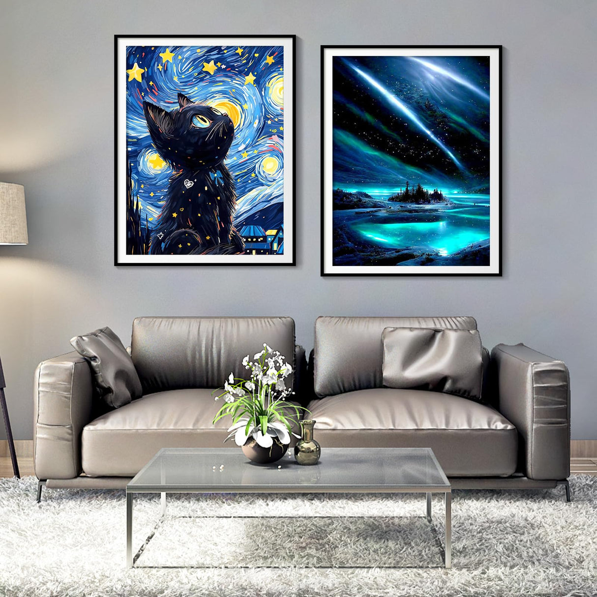 Yunnuo DIY 5D Diamond Painting Kits, Black Cat Diamond Art Kits for Adults, Full Drill Diamond Dots Gem Paintings Canvas for Beginners, Perfect for Festival Home Wall Decor 12x16inch (Starry Night) Yunnuo