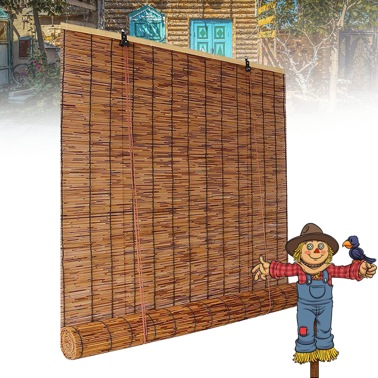 Bamboo Roll Up Shades Bamboo Shades for Patio Outdoor Blinds for Porch, Bamboo Roll Up Blinds Patio Shades Roll Up Outdoor Bamboo Blinds for Outdoor Patio 26×59in(W×H) Brown OCAZI