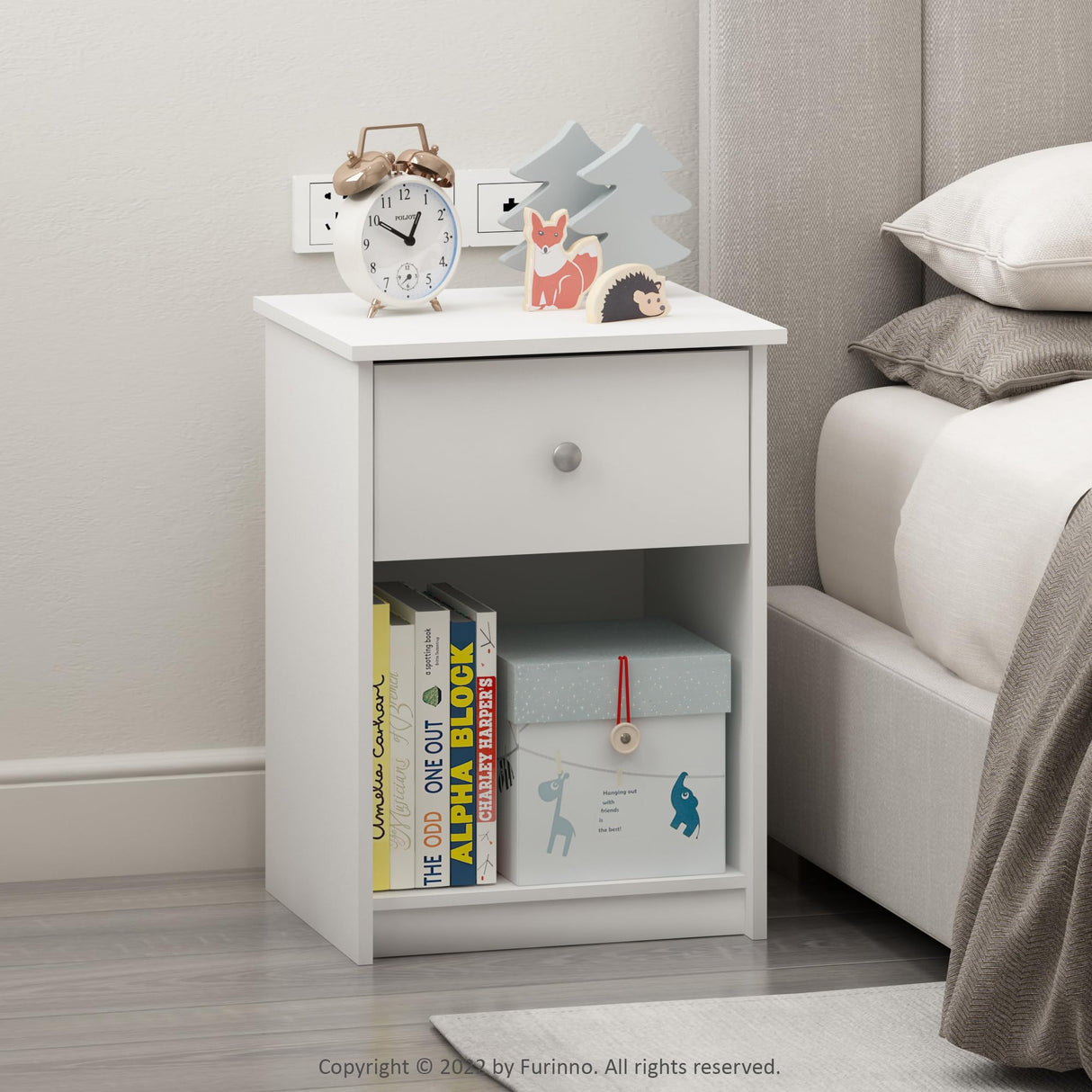 Furinno Tidur Nightstand, 1-Pack, White Furinno