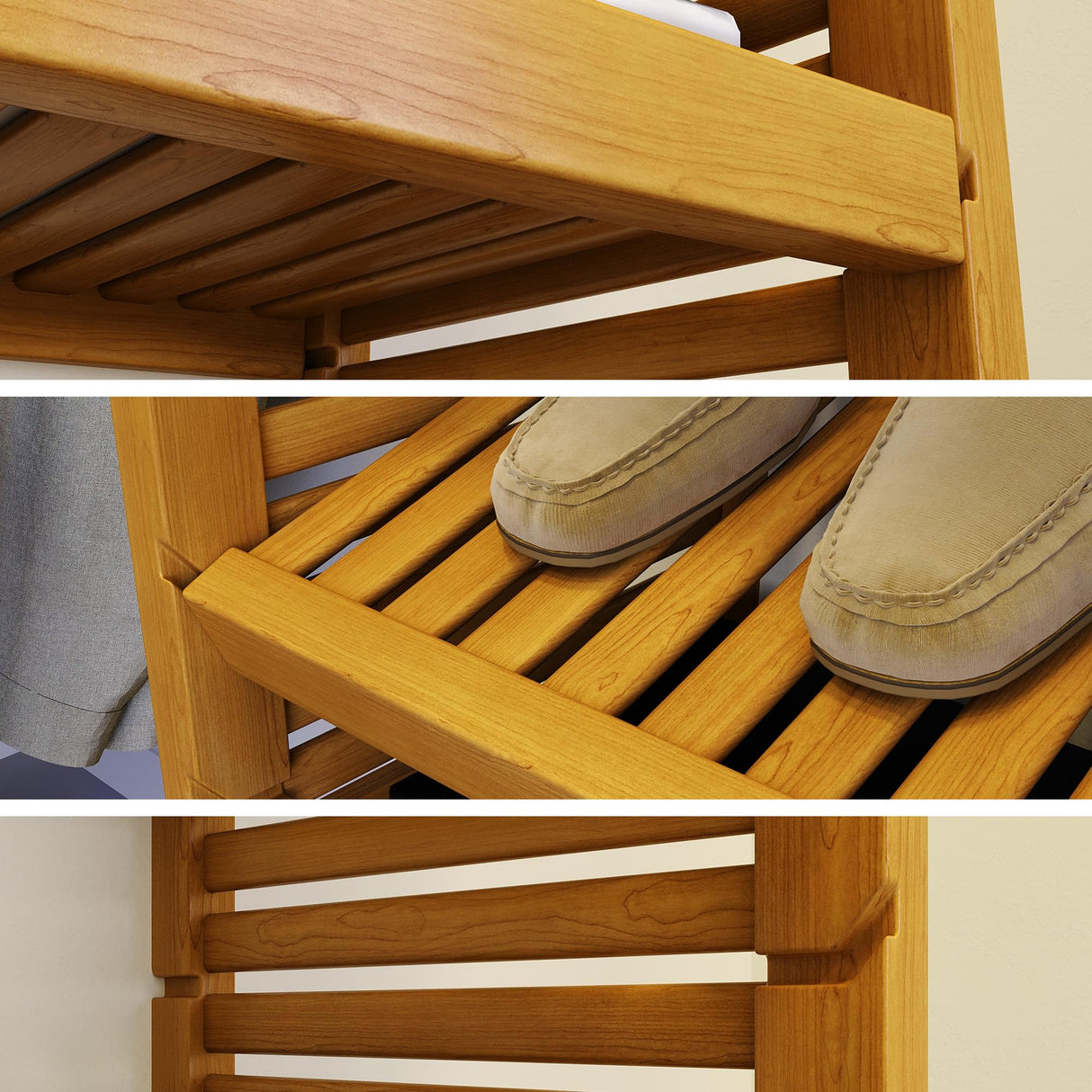 John Louis Home Solid Wood Walk-In Closet Organizer - 100% Real Wood Cut-to-Fit System with Adjustable Shelves, Metal Garment Bars & Ventilated Design for Custom Storage (Honey Maple) John Louis Home