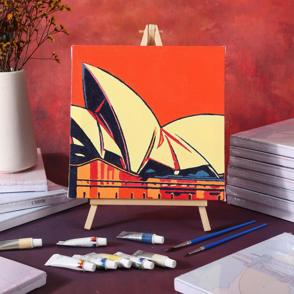 Nezyo 12 Sets Paint by Numbers Kit with Frame for Adult Beginners, Paint by Number DIY Acrylic Painting Canvas for Painting Party, Classroom Activity Birthday Gift, 8 x 8 Inch Nezyo