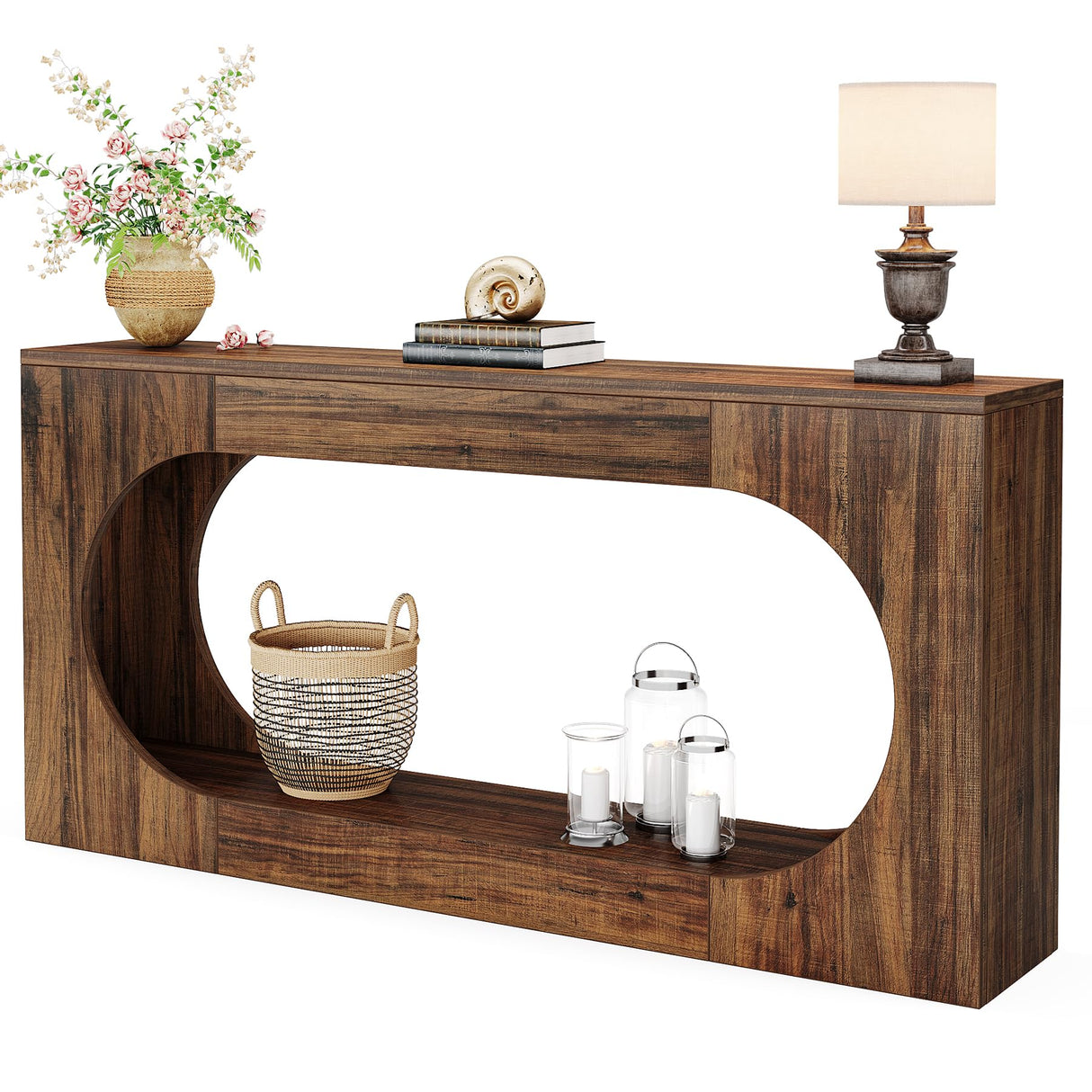Tribesigns Console Table, 63 Inches Narrow Sofa Entryway Table with 2-Tier Storage Shelf, Wood Hallway Behind Couch Table Accent Table for Living Room, Rustic Brown Tribesigns