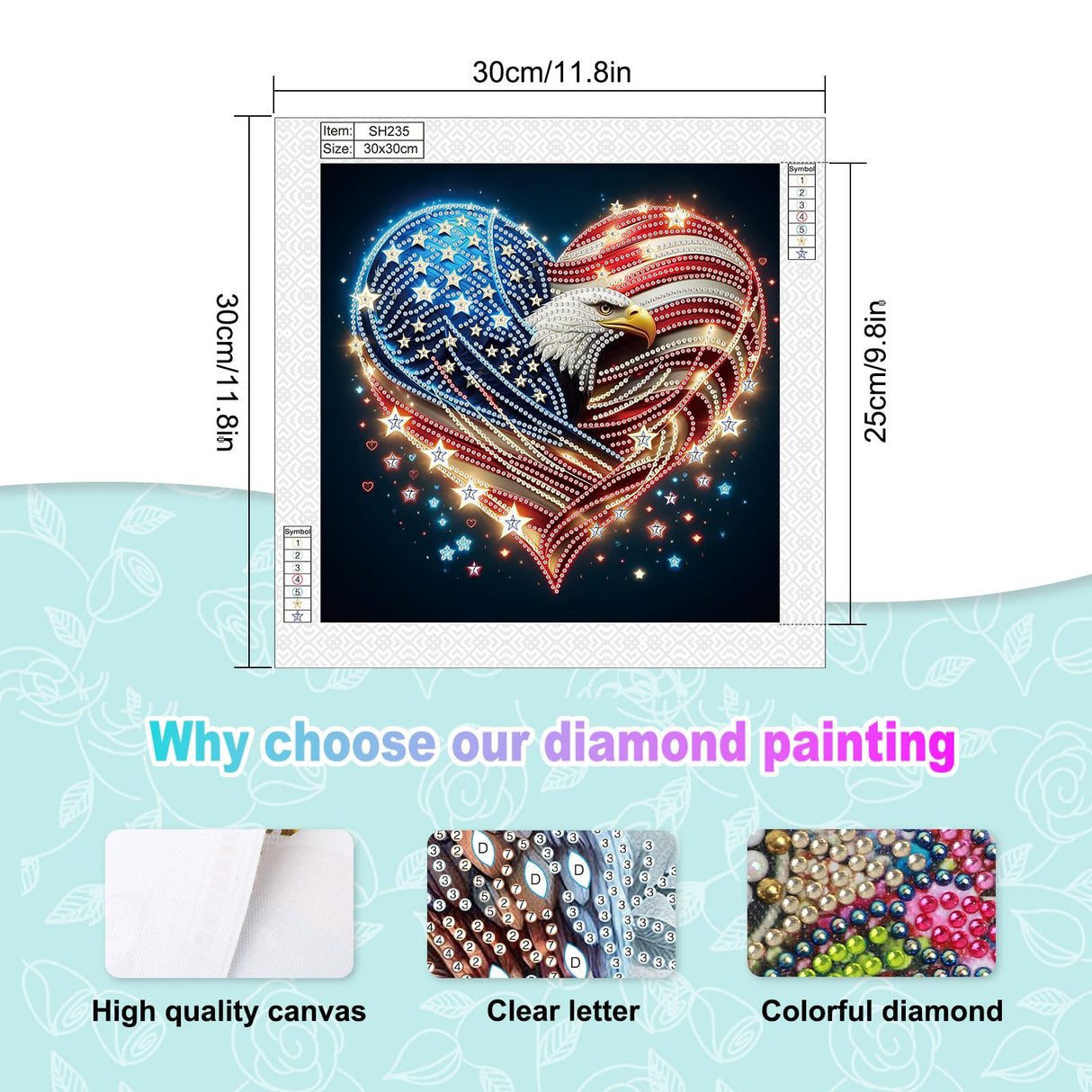 antor Diamond Art Kits for Adults – Special Shape Eagle Heart with American Flag, 5D Crystal Rhinestones Patriotic Diamond Painting Kit antor