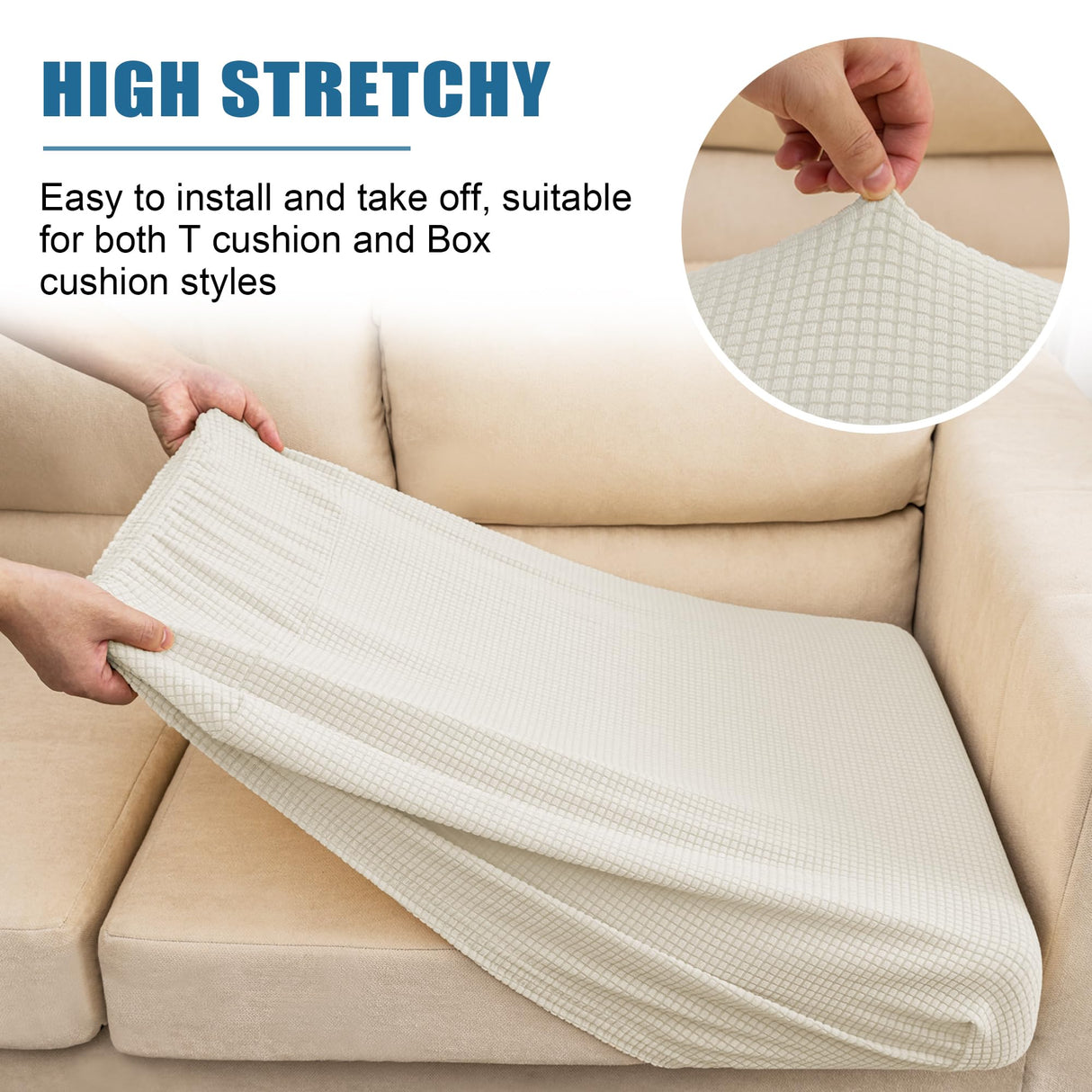 NC HOME Water Resistant Sofa Seat Cushion Covers Couch Cushion Slipcover, RV Dinette Cushion Covers Stretch Furniture Protector for Kids, Pet (Loveseat Cushion, Creamy White) NC HOME