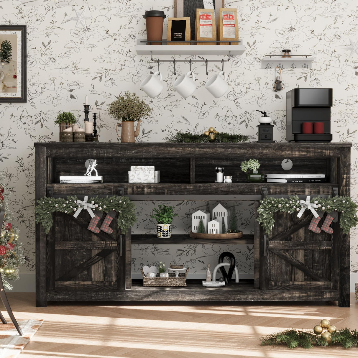 TIMWNER Fireplace TV Stand for TVs Up to 70", Entertainment Center with Fireplace Includes 12 Color Light Options, Black TV Stands for Living Room, Bedroom, 58 inch TV Stand TIMWNER