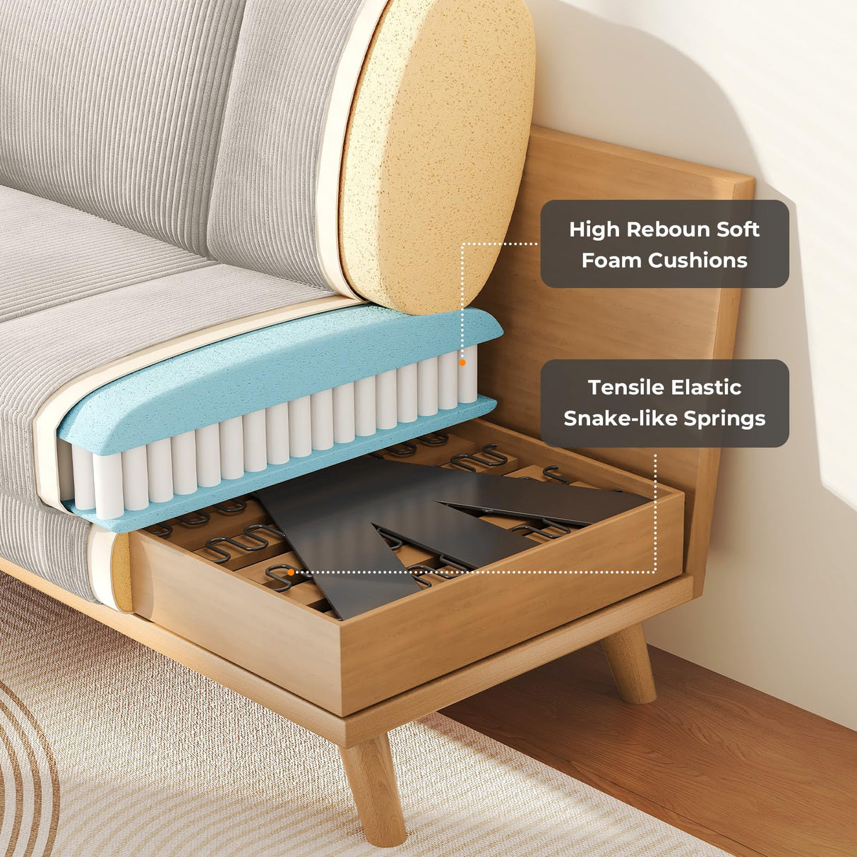 Vesgantti 68" Loveseat Sofa Light Grey, Comfy Corduroy Couch with Spring Cushion and Solid Wood, Modern Deep Seat for Bedroom, Living Room, Office Vesgantti