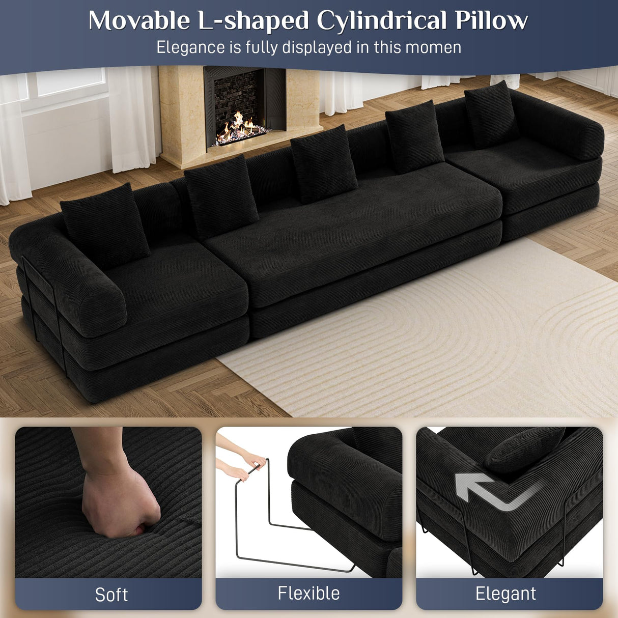 DAMAIFROM Modular Sectional Loveseat Sofa Cloud Boneless Couch, Modern Sleeper Sofa for Customizable Living Spaces, Cozy Modular Couch for Indoor Room, No Assembly Required, Black DAMAIFROM