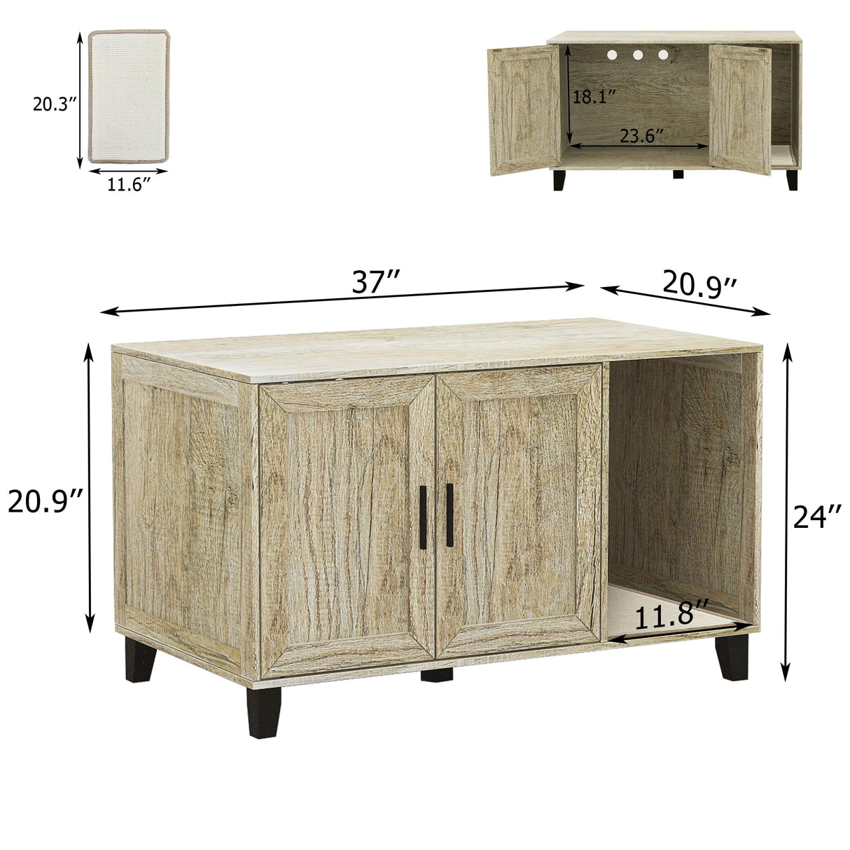 TaoHFE Hidden Cat Litter Box Enclosure Furniture with Cats Scratch Pad Farmhouse Enclosed Cat Litter Boxes Cabinet Furniture with Doors Wooden Indoor Cats Box House,Oak TaoHFE