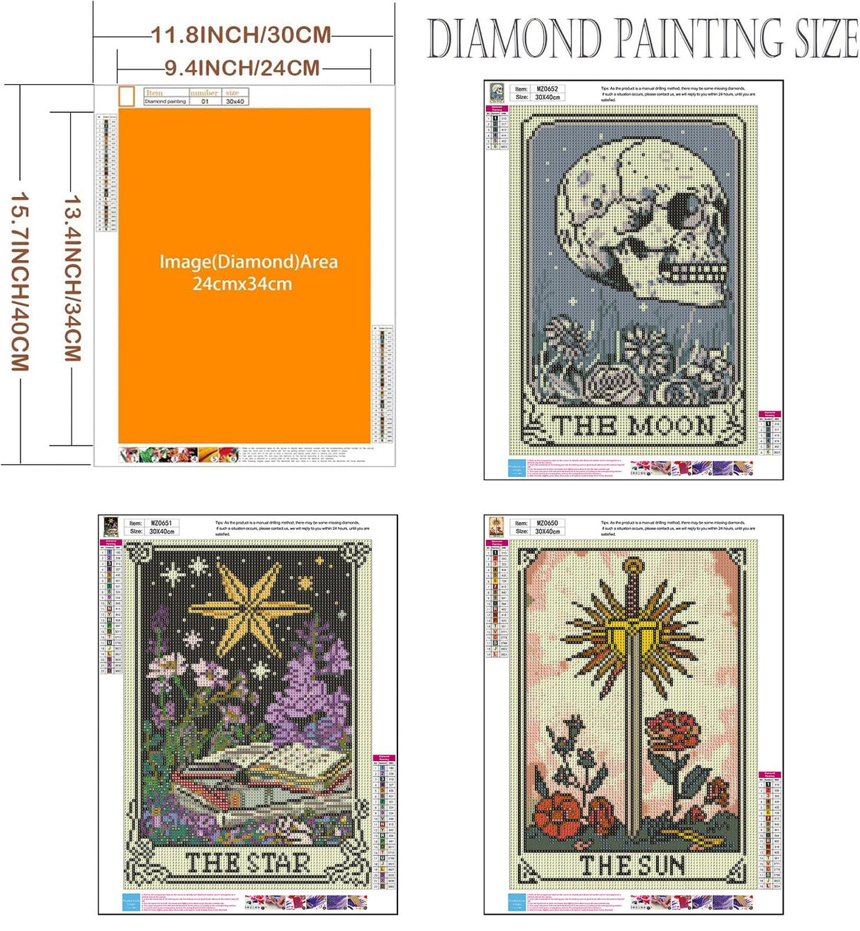 3 Pack Tarot Diamond Art Kits for Adults - Diamond Painting Kits for Adults Beginner, DIY 5D Full Drill Gem Art for Home Wall Decor 12x16 inch Axquilon