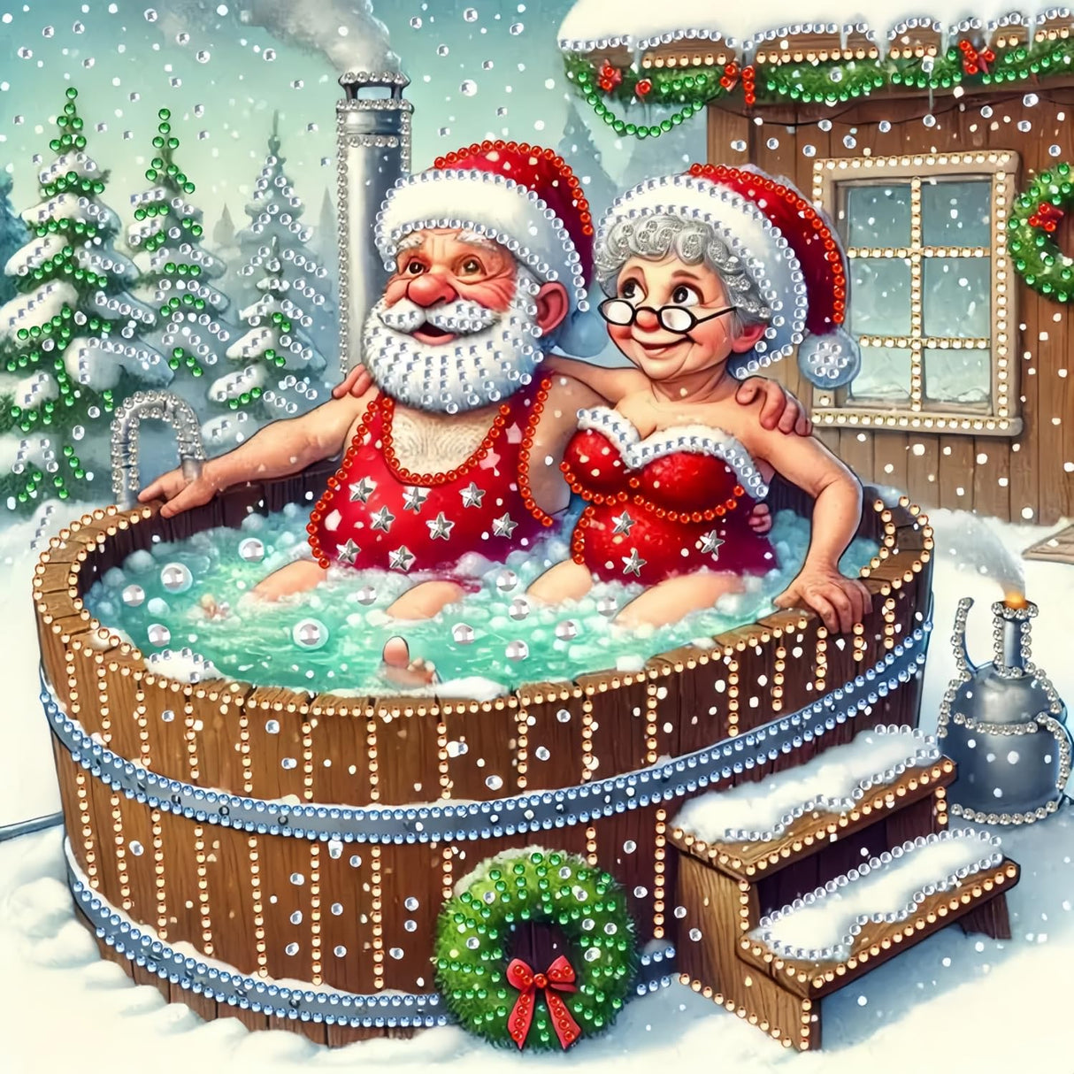 5D Diamond Art Kits for Adults,Christmas Couple Special Shape Diamond Painting Kits for Beginners, Winter Hot Springs DIY Crystal Diamond Dots Gem Art Craft for Home Decor 11.8x11.8 Inch Acelii