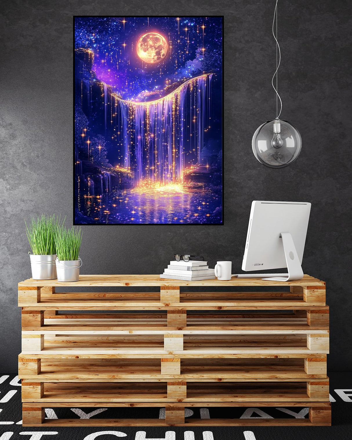 KINPLUB Moonlight Waterfall Diamond Art Kits for Adults Beginners, Moon 5D Diamond Painting Kits for Adults, DIY Full Drill Round Landscape Diamond Dots, Home Wall Decor 12x16 Inch KINPLUB