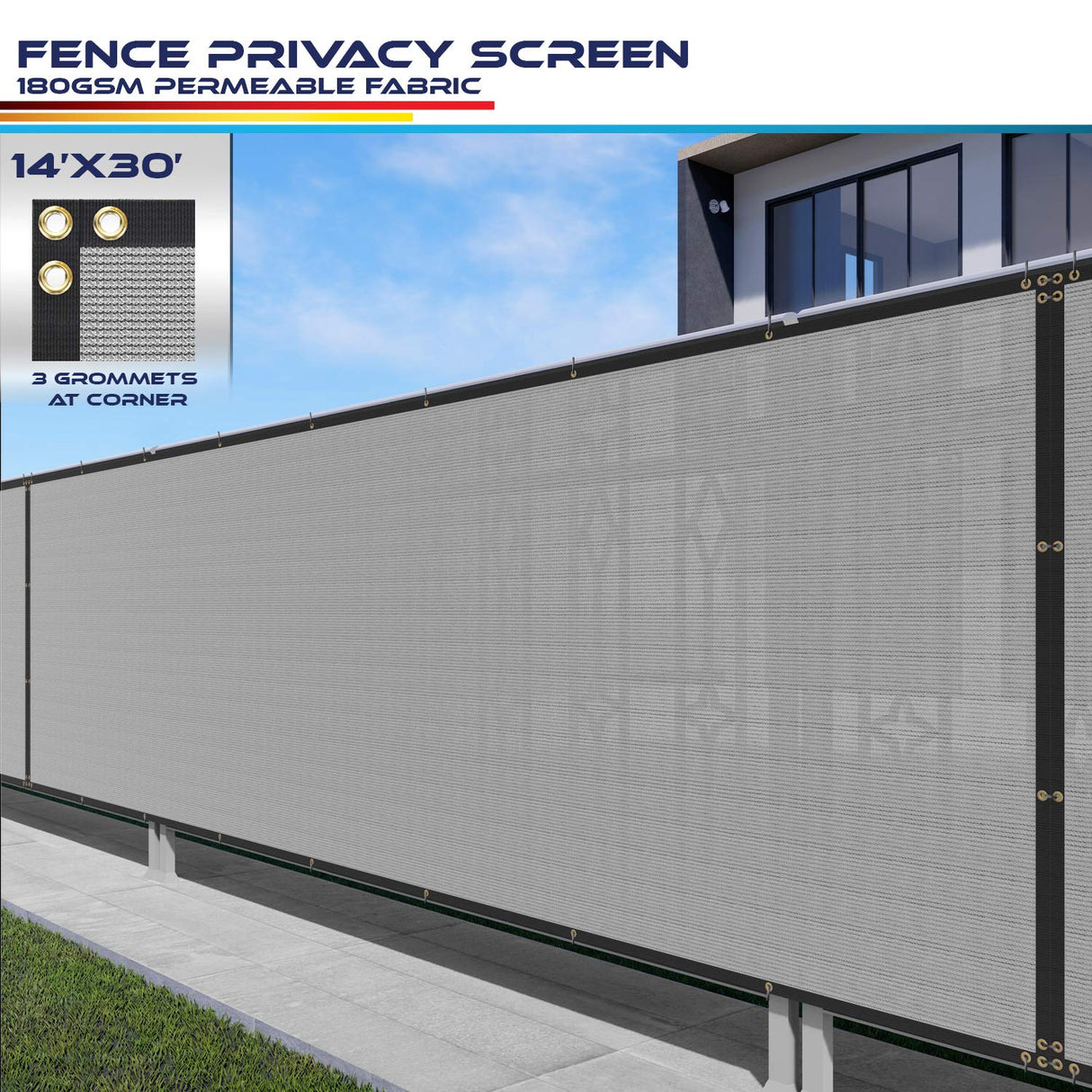 Windscreen4less Fence Privacy Screen 14' x 30' Heavy Duty Windscreen Fencing Mesh Fabric Cover for Patio Garden Backyard Lawn Carport Pool Fence, Light Gray Windscreen4less
