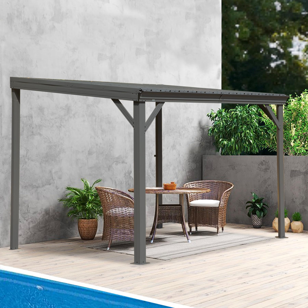 Domi 8' x10' Lean to Gazebo with Upgraded Drainage System, Wall Mounted Gazebo Hardtop Galvanized Steel Sloping Roof for Patio Deck Backyard Lawn Party(Gray) domi outdoor living